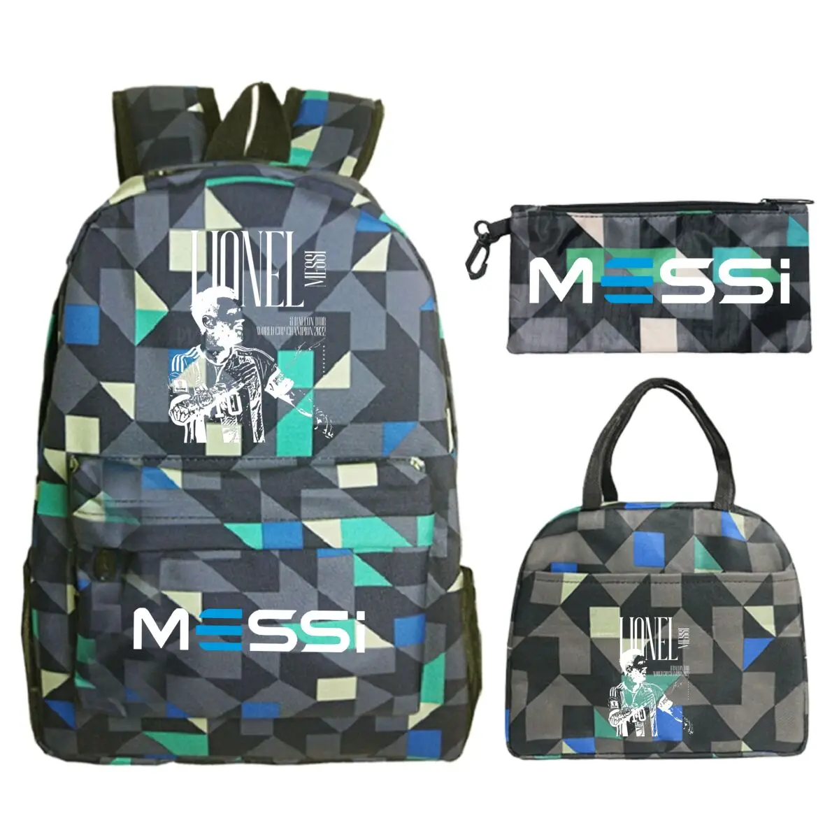 3Pcs/set Football Star Trend Backpack For Girl Boy Student Teenager Children Rucksack Kids Birthday Gift Women Casual School Bag
