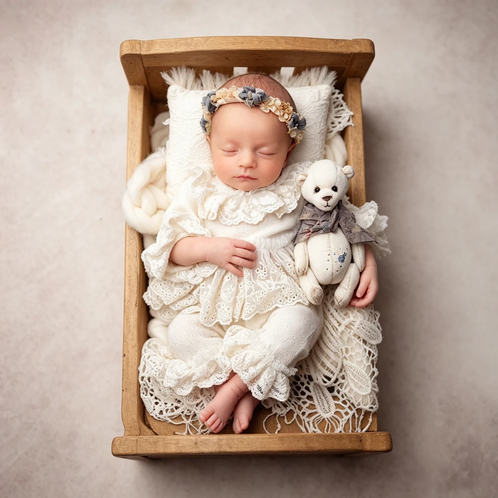 Baby Girl Newborn White Lace Ruffle Top Pants Set Photography Props Infant Photo Shoot Princess Outfit Soft Fabric