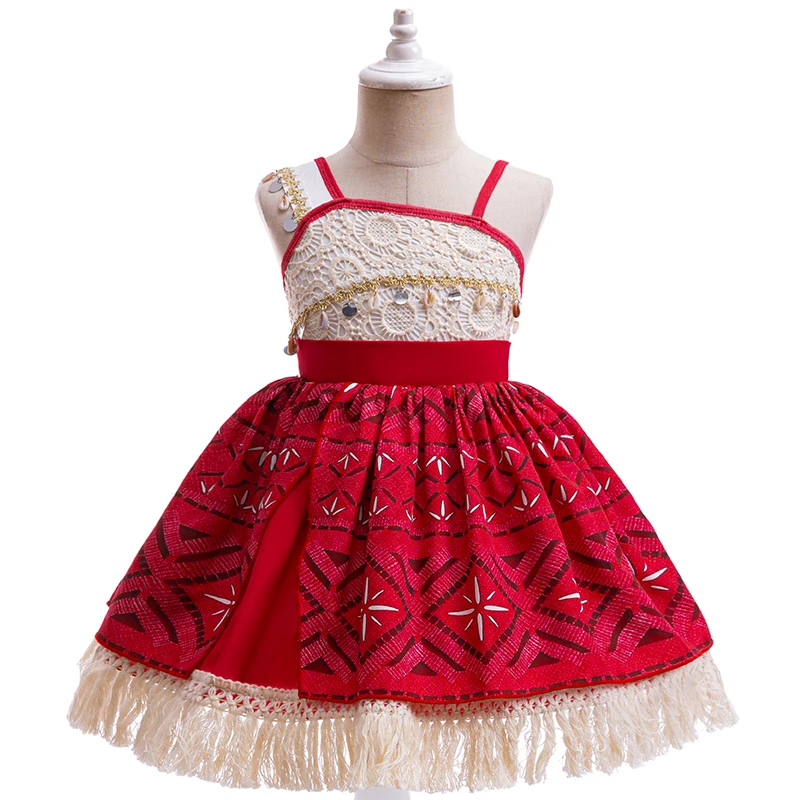 Summer Moana Dress for Kids Girls Princess Vaiana Cosplay Carnival Children Birthday Party Headwear Necklace Pet Pig Chicken Set