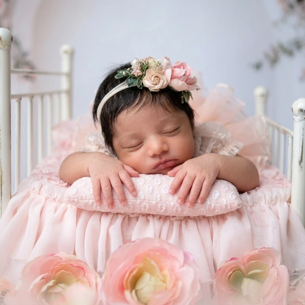 Newborn Photography Props Girl Lace Romper Ruffle Sleeve Infant Photoshoot Outfits Backless Baby Jumpsuit Studio Posing Costume