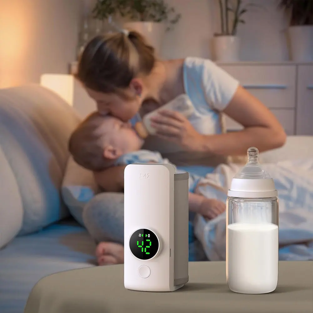 Portable Bottle Warmer Rechargeable Cordless Milk Warmer with Temperature Control Baby Bottle Warmer for Traveling Camping Home