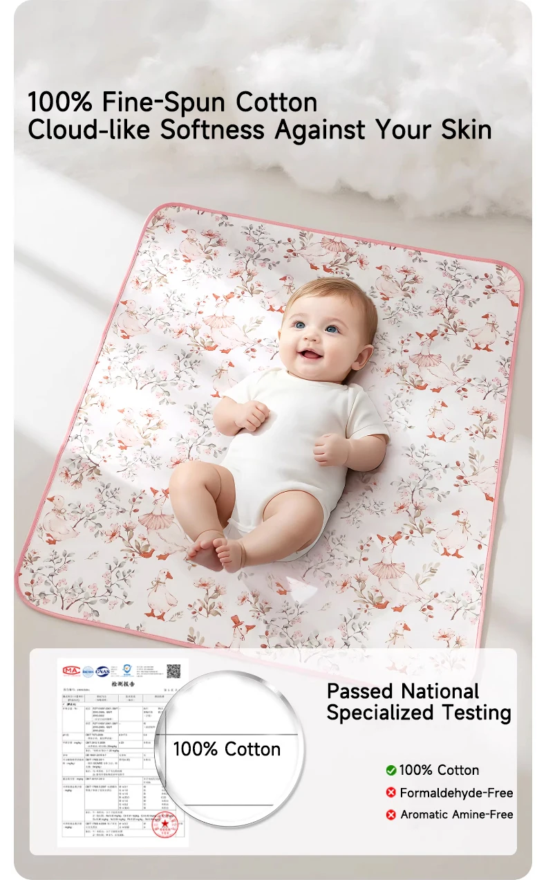 AIBEDILA Dry Baby Toddler Kids Women 100% Cotton Waterproof Washable Airy Large Size Menstrual Overnight Diaper Pad 150x100cm