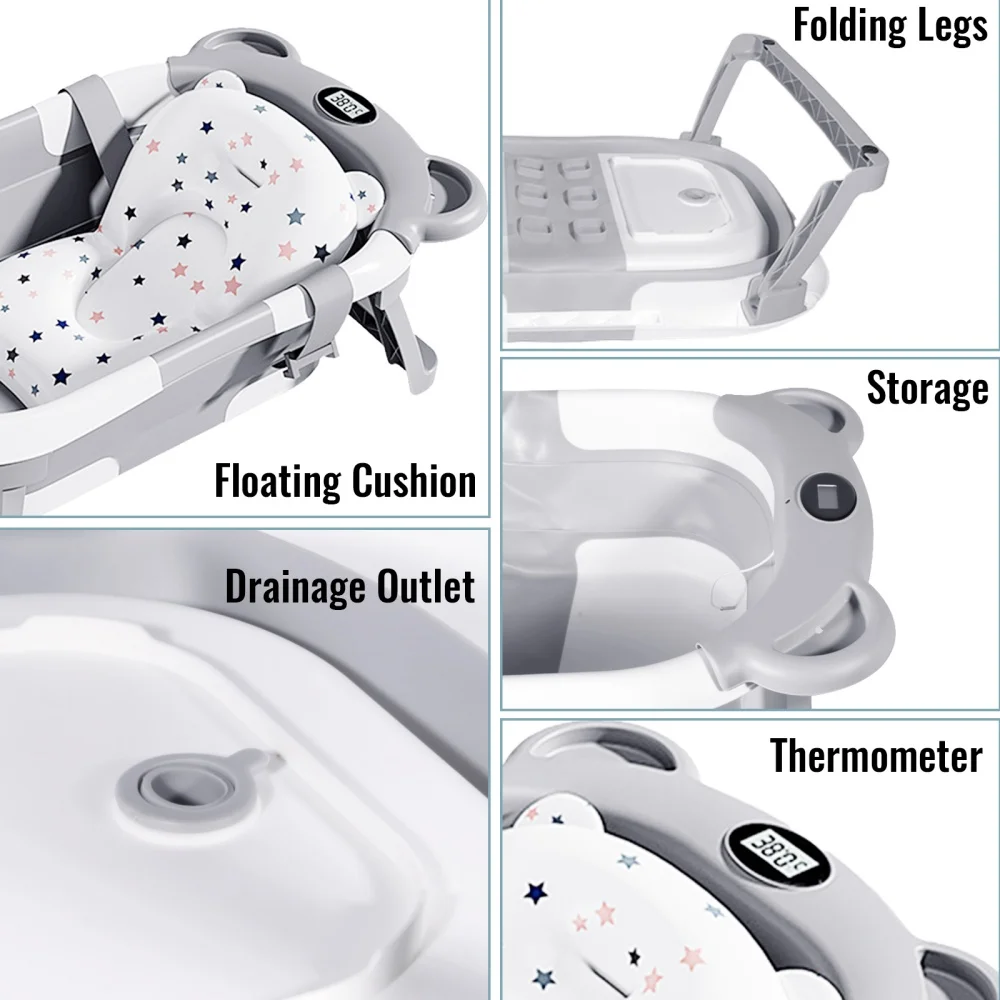 Foldable Baby Bathtub Temperature Sensing Foldable Baby Bath Tub Digital Temperature DisplayInfant Bath Tub For 0-24 Months