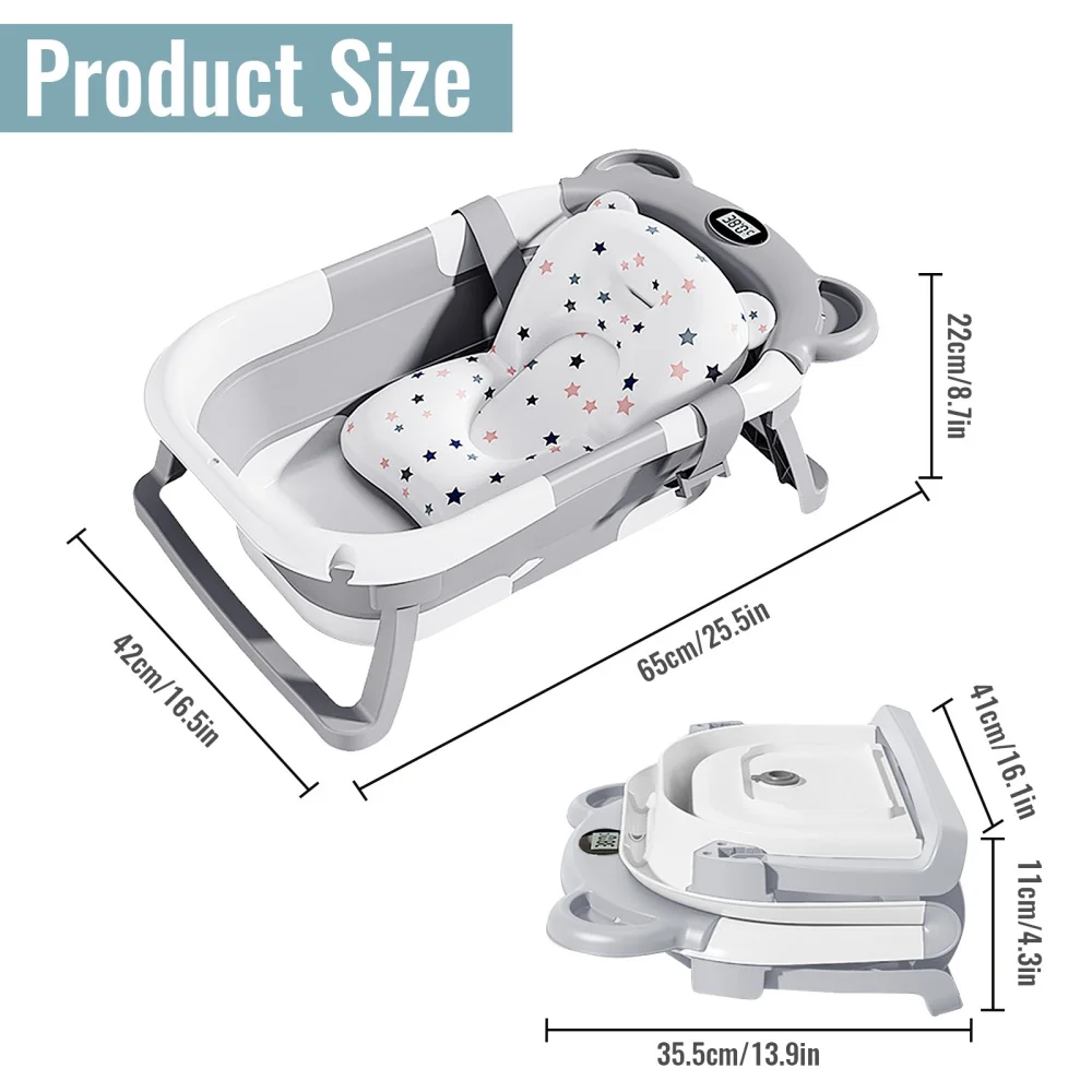 Foldable Baby Bathtub Temperature Sensing Foldable Baby Bath Tub Digital Temperature DisplayInfant Bath Tub For 0-24 Months