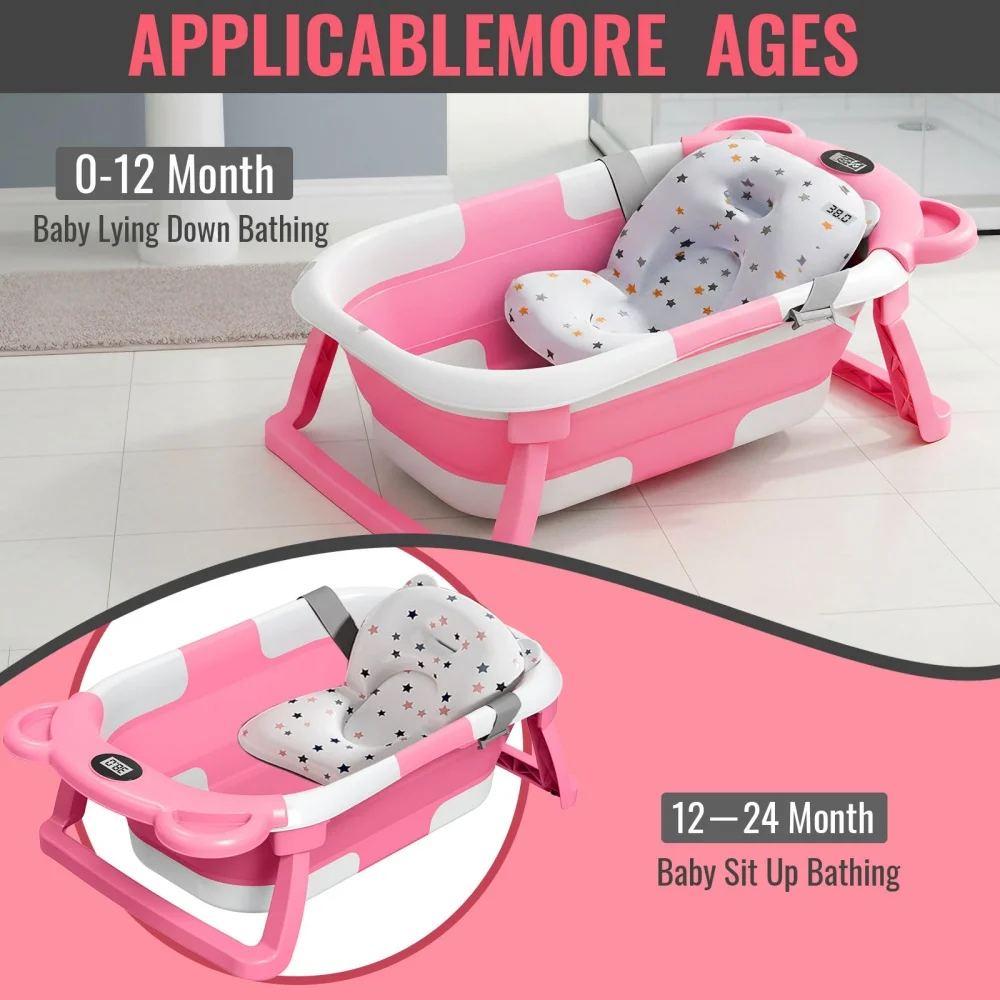 Foldable Baby Bathtub Temperature Sensing Foldable Baby Bath Tub Digital Temperature DisplayInfant Bath Tub For 0-24 Months