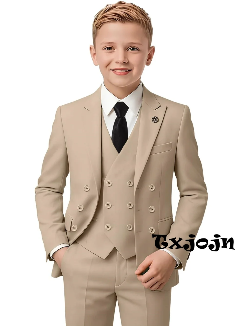 New Hot Sale Boys Slim Fit Tuxedo 3 Pieces Piano Performance Wear Double Breasted Kids Suit Set Banquet Party Outfit Plus Size