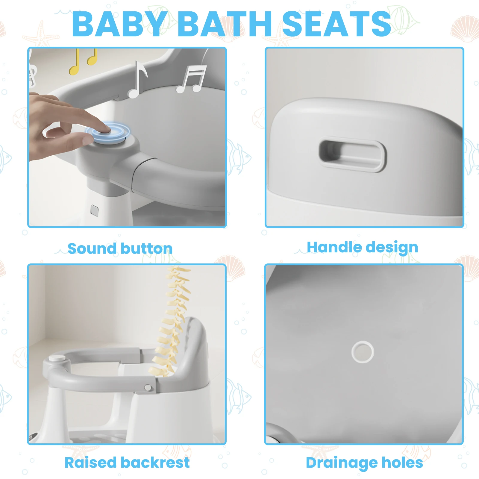 Baby Bath seat for Babies 6 Months & up, Sit Up Bath Seat, Non-Slip Infant Bath Tub Chair with 4 Suction Cups,Great Shower Gifts