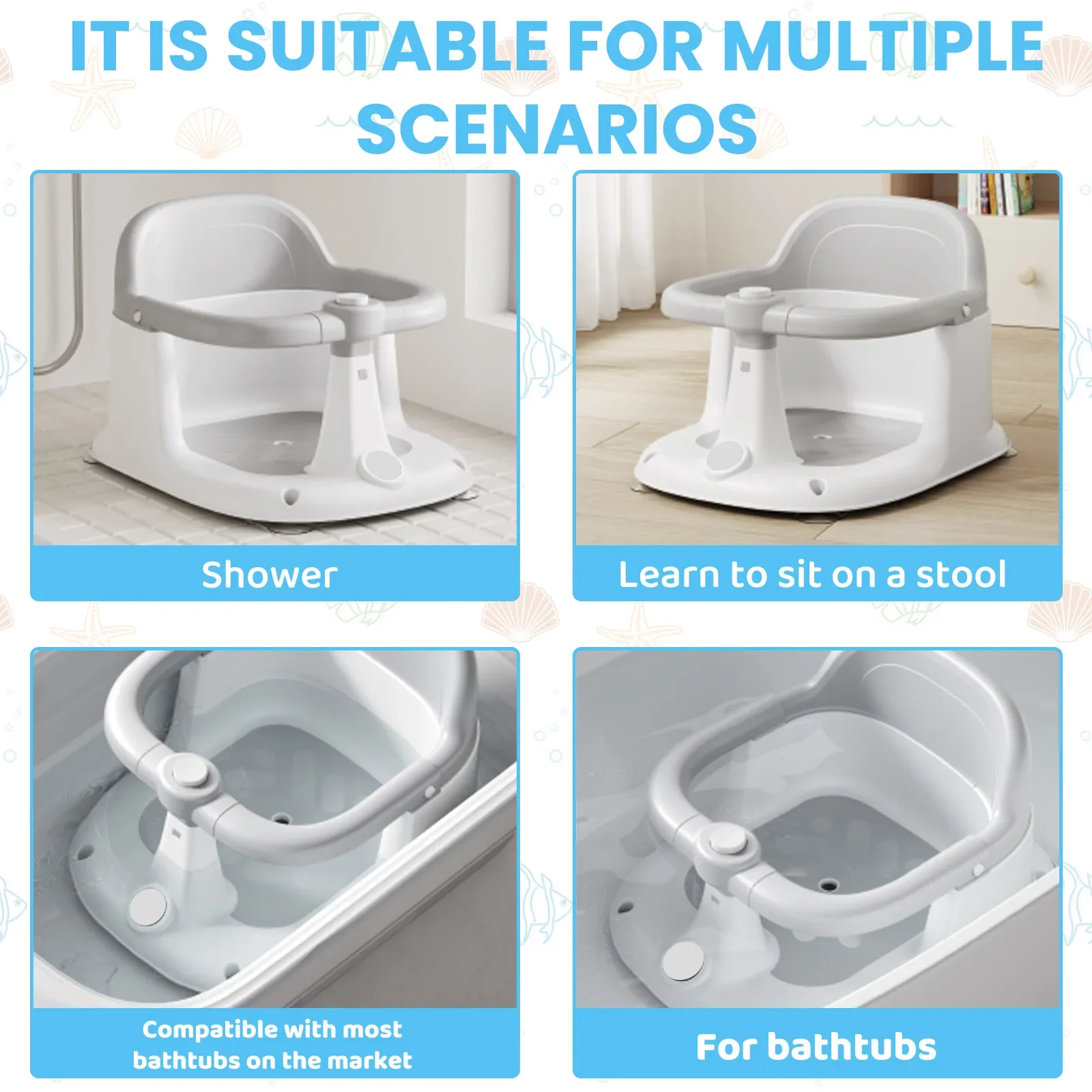 Baby Bath seat for Babies 6 Months & up, Sit Up Bath Seat, Non-Slip Infant Bath Tub Chair with 4 Suction Cups,Great Shower Gifts