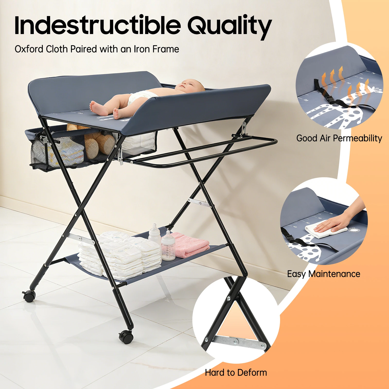 Foldable Diaper Changing Station Height Adjustable Baby Changing Table with Side Storage & Drying Rack for Home, Nursery & Travel