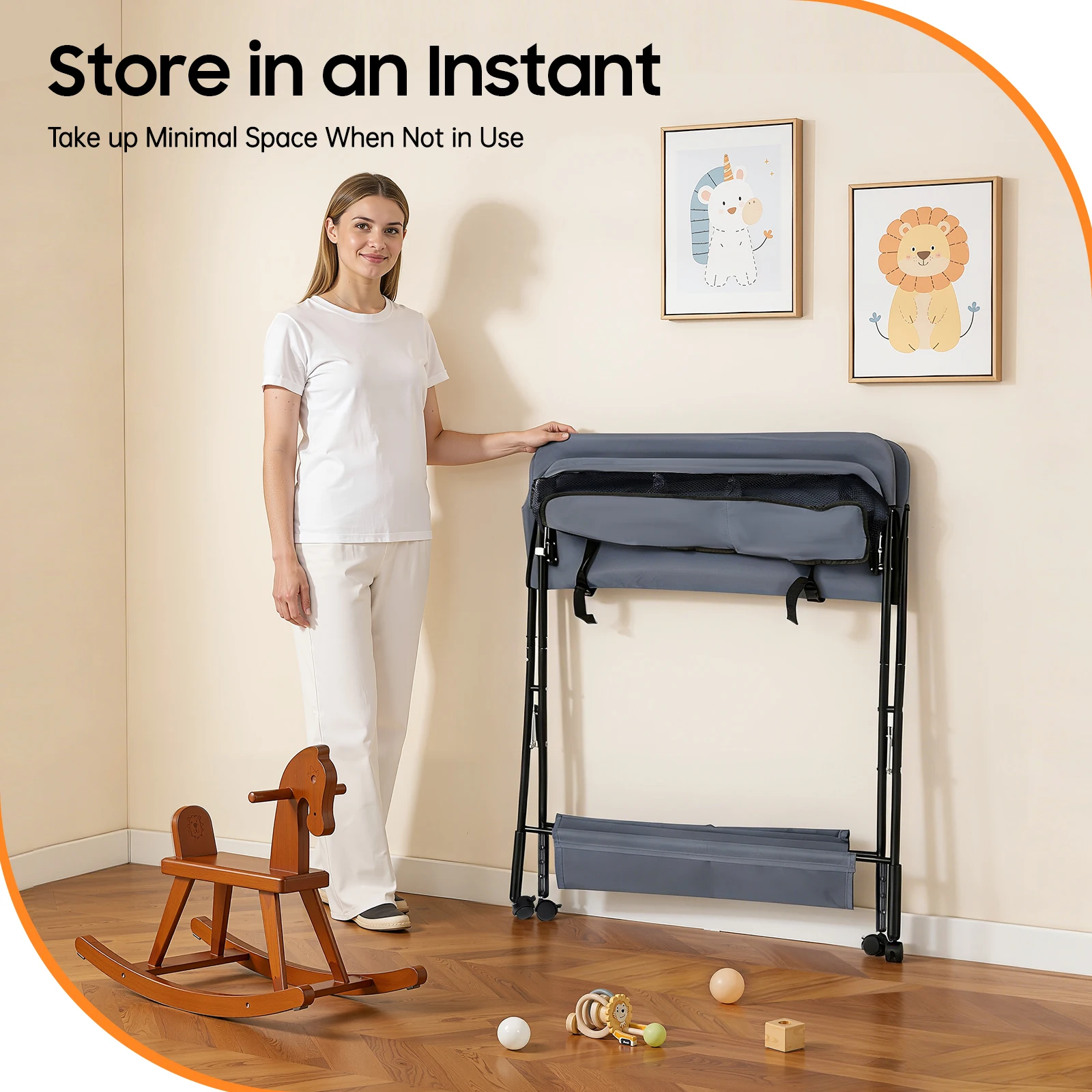 Foldable Diaper Changing Station Height Adjustable Baby Changing Table with Side Storage & Drying Rack for Home, Nursery & Travel