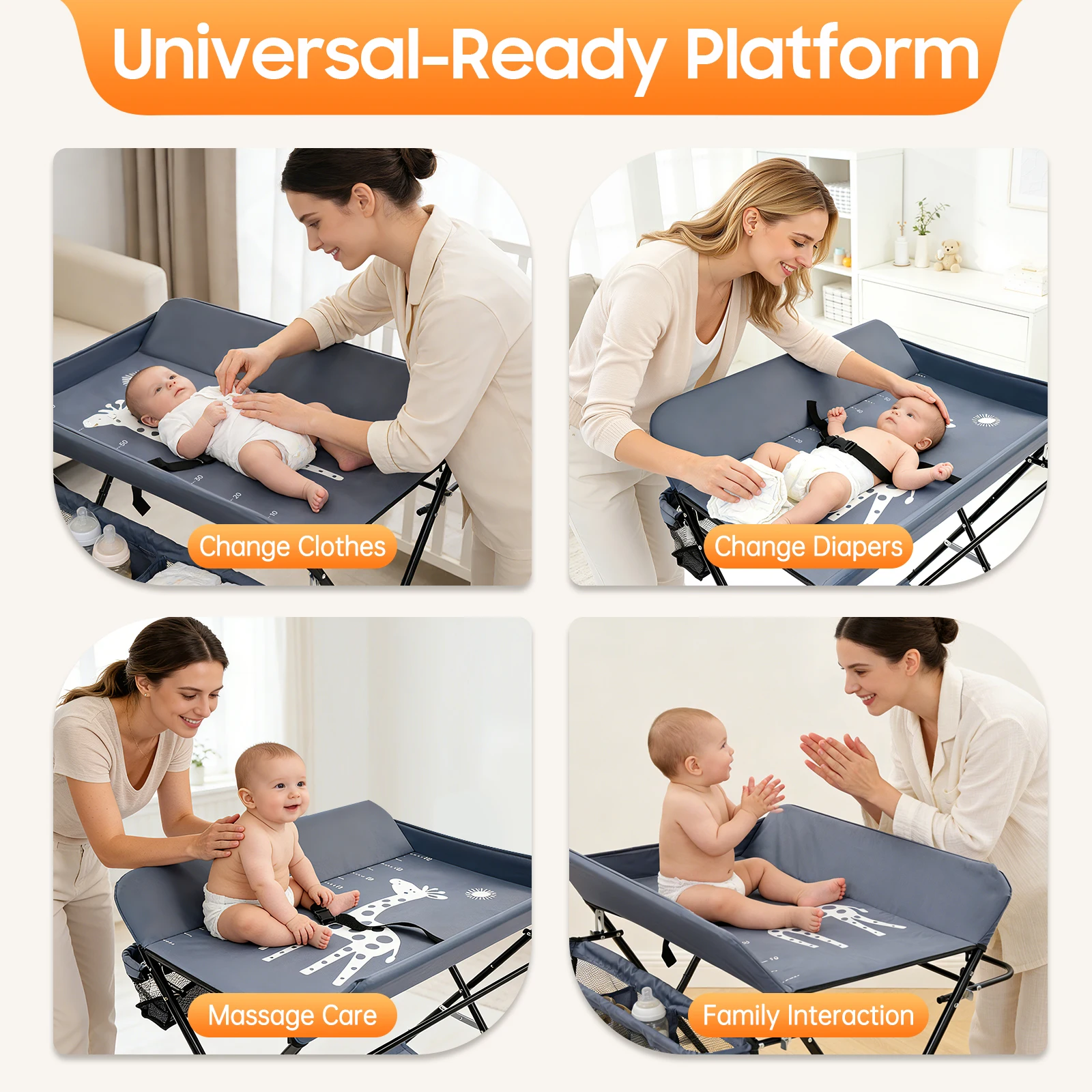 Foldable Diaper Changing Station Height Adjustable Baby Changing Table with Side Storage & Drying Rack for Home, Nursery & Travel
