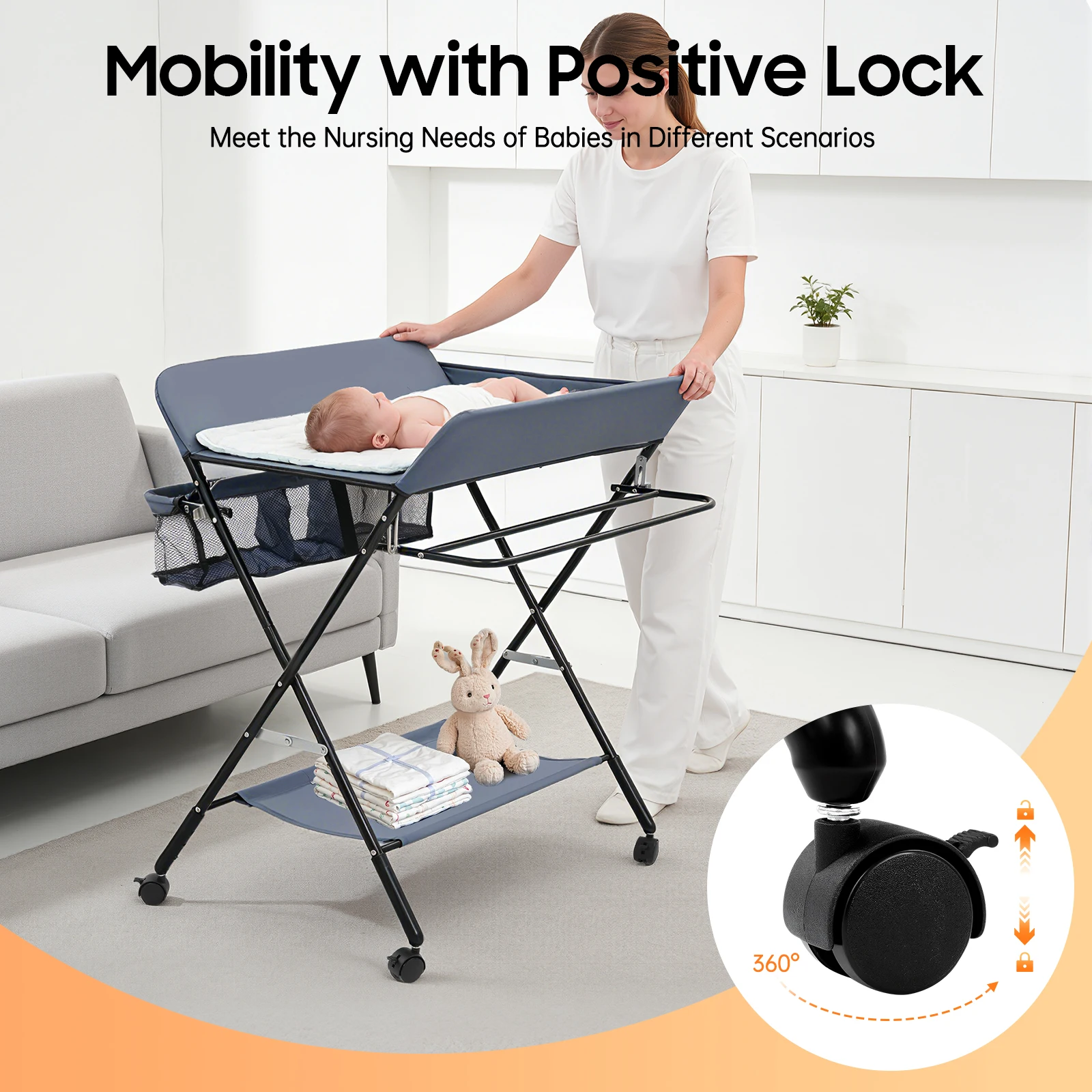 Foldable Diaper Changing Station Height Adjustable Baby Changing Table with Side Storage & Drying Rack for Home, Nursery & Travel