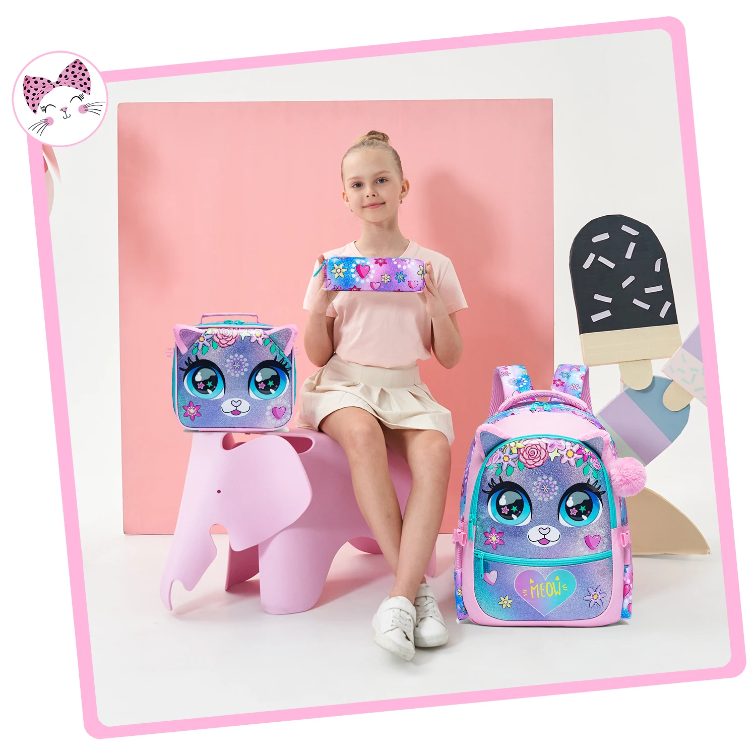 Boys & Girls Backpack Set with Lunch Box, School Travel Bookbag for Preschool & Elementary Kids Ages 8-10