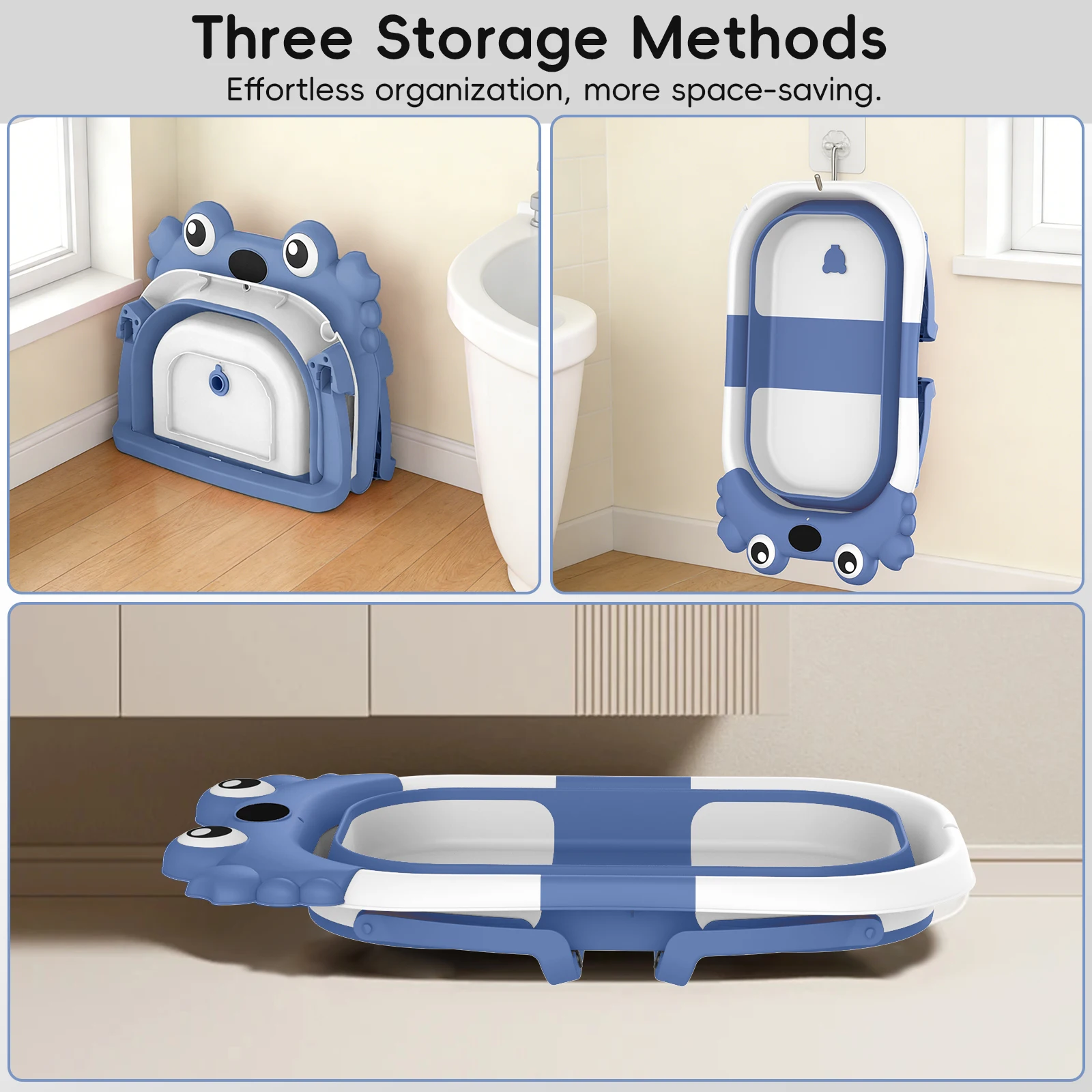 Foldable Baby Bathtub with Temperature Monitor Crab Shape Collapsible Newborn Bath Tub with Floating Cushion for Household Shower Baby Bath Accessories