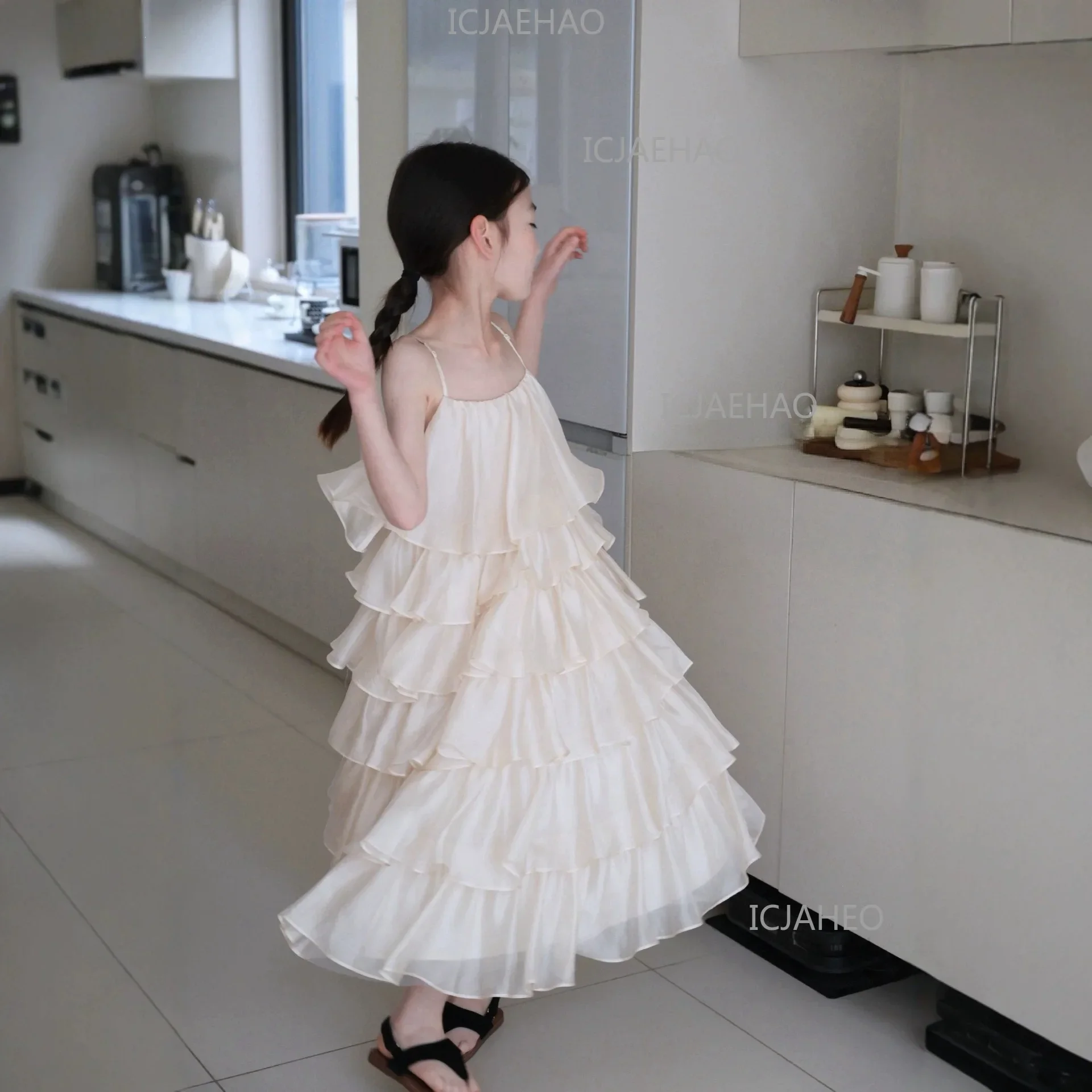 2026 Children Beige New Kids Princess  Simple Sleeveless Display Style Pageant Girls Dress SummerGown Costume Elegant Fashion