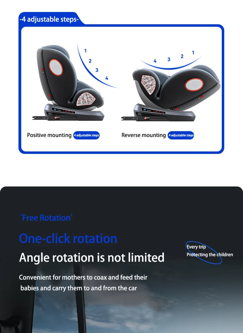 R129 I-Size Child Safety Seat 40-150cm with ISOFIX and 360° Rotation Rearward & Forward Facing Baby Car Seat 5-Point Harness Top Tether Alarm Side Impact Protection 10-Position Headrest 4 Recline Positions