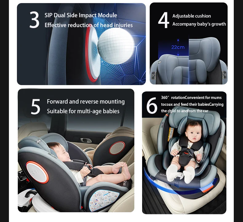 R129 I-Size Child Safety Seat 40-150cm with ISOFIX and 360° Rotation Rearward & Forward Facing Baby Car Seat 5-Point Harness Top Tether Alarm Side Impact Protection 10-Position Headrest 4 Recline Positions