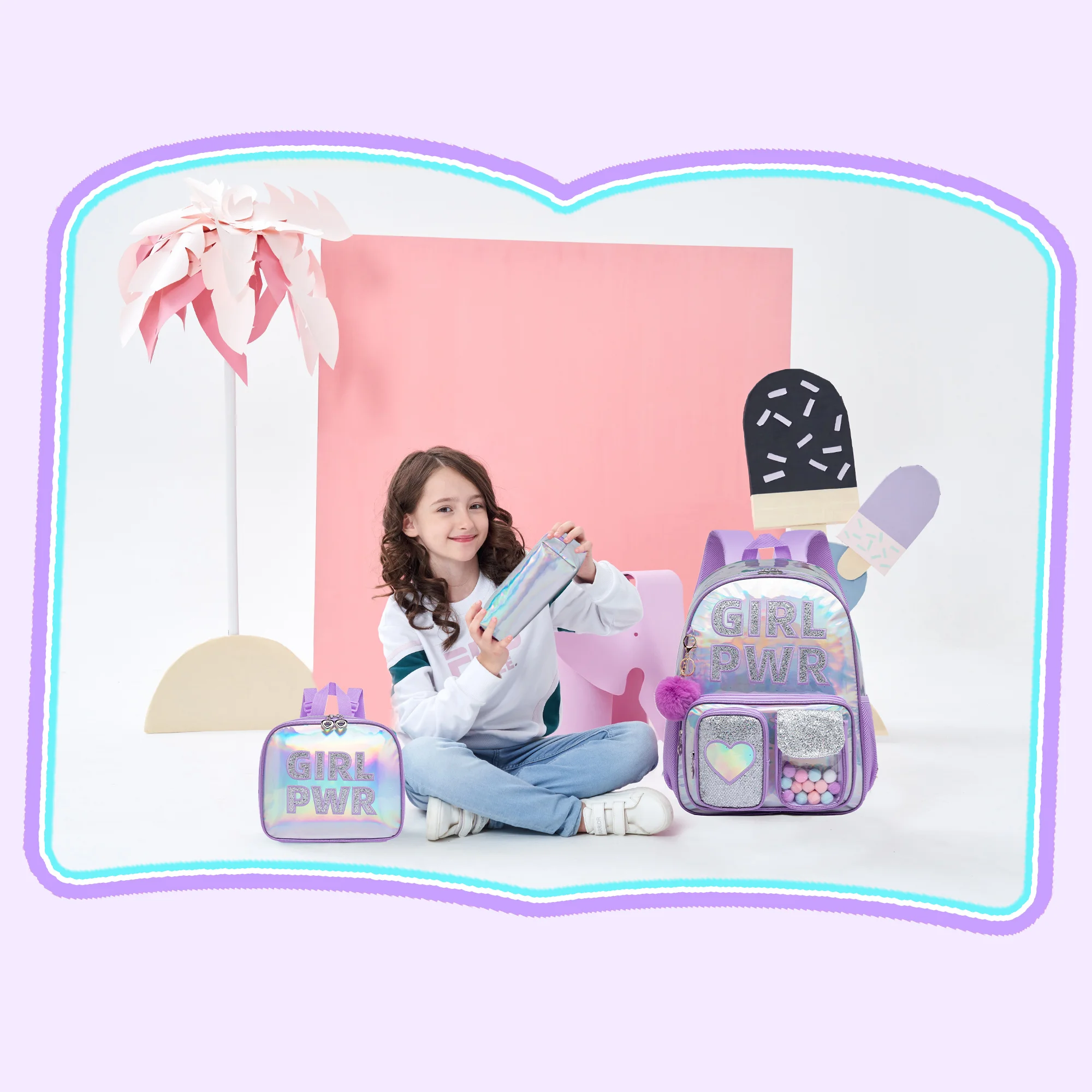 Girls Sequin Mermaid Backpack Set with Lunch Box, Lightweight Cute Bookbag for Kindergarten & Elementary Students