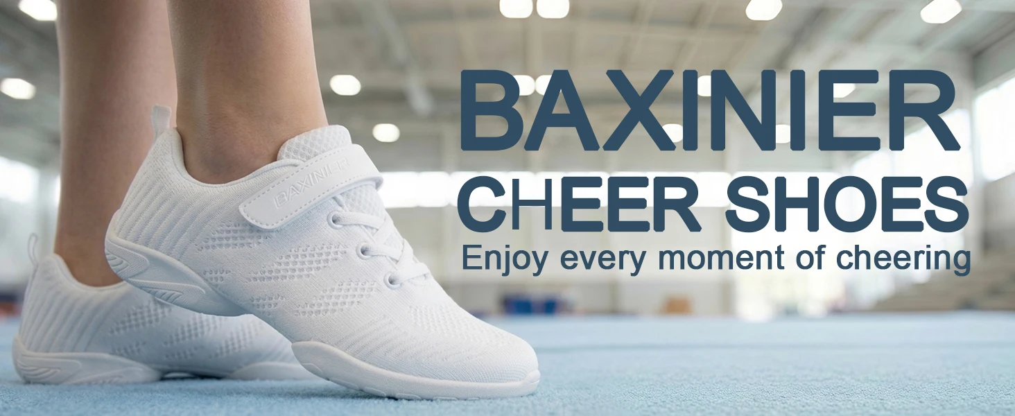 BAXINIER Cheer Shoes for Youth Girls Boys White Cheerleading Sneakers Lightweight Breathable Athletic Training Dance Shoes with Hook Loop Closure Anti-Slip Soft Sole