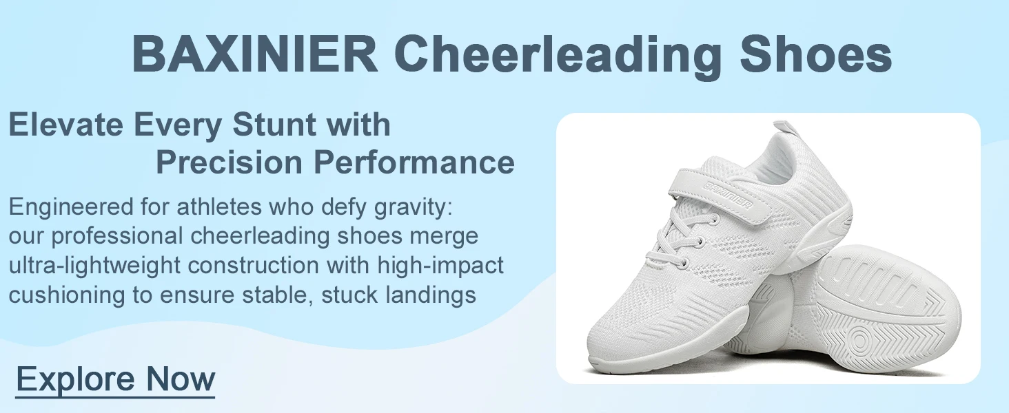 BAXINIER Cheer Shoes for Youth Girls Boys White Cheerleading Sneakers Lightweight Breathable Athletic Training Dance Shoes with Hook Loop Closure Anti-Slip Soft Sole
