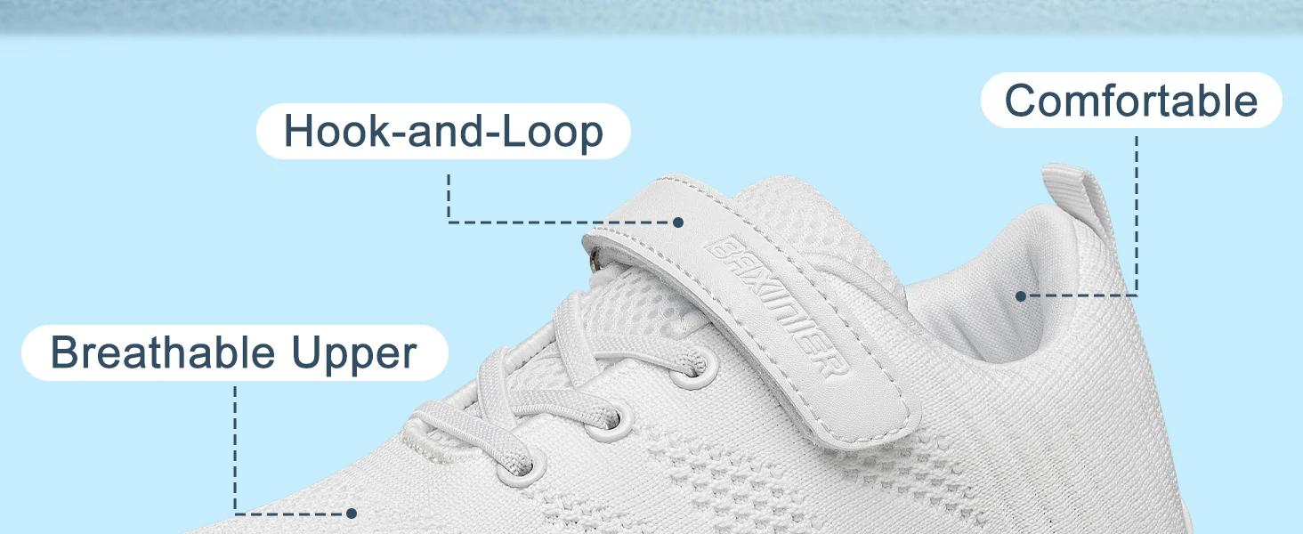 BAXINIER Cheer Shoes for Youth Girls Boys White Cheerleading Sneakers Lightweight Breathable Athletic Training Dance Shoes with Hook Loop Closure Anti-Slip Soft Sole