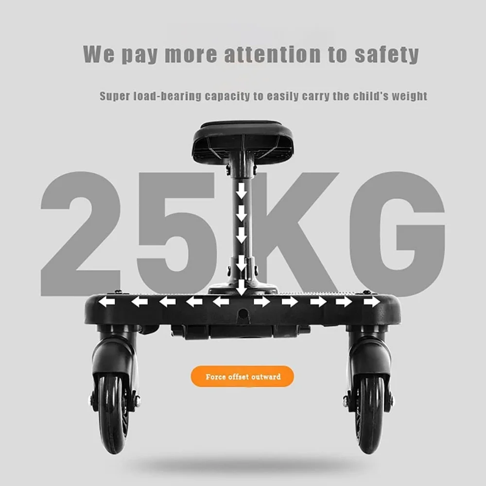 Stroller Board With Seat 25KG / 55LBS Maximum Load Capacity Universal Stroller Pedal With Detachable Seat And Backrest For Outdoor Stroller Walking