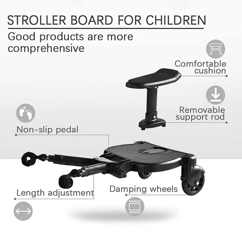 Stroller Board With Seat 25KG / 55LBS Maximum Load Capacity Universal Stroller Pedal With Detachable Seat And Backrest For Outdoor Stroller Walking