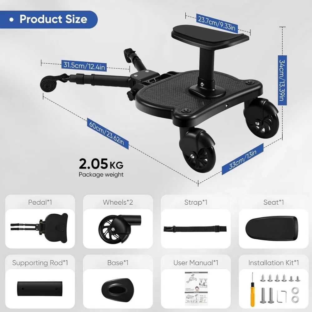 Stroller Board With Seat 25KG / 55LBS Maximum Load Capacity Universal Stroller Pedal With Detachable Seat And Backrest For Outdoor Stroller Walking