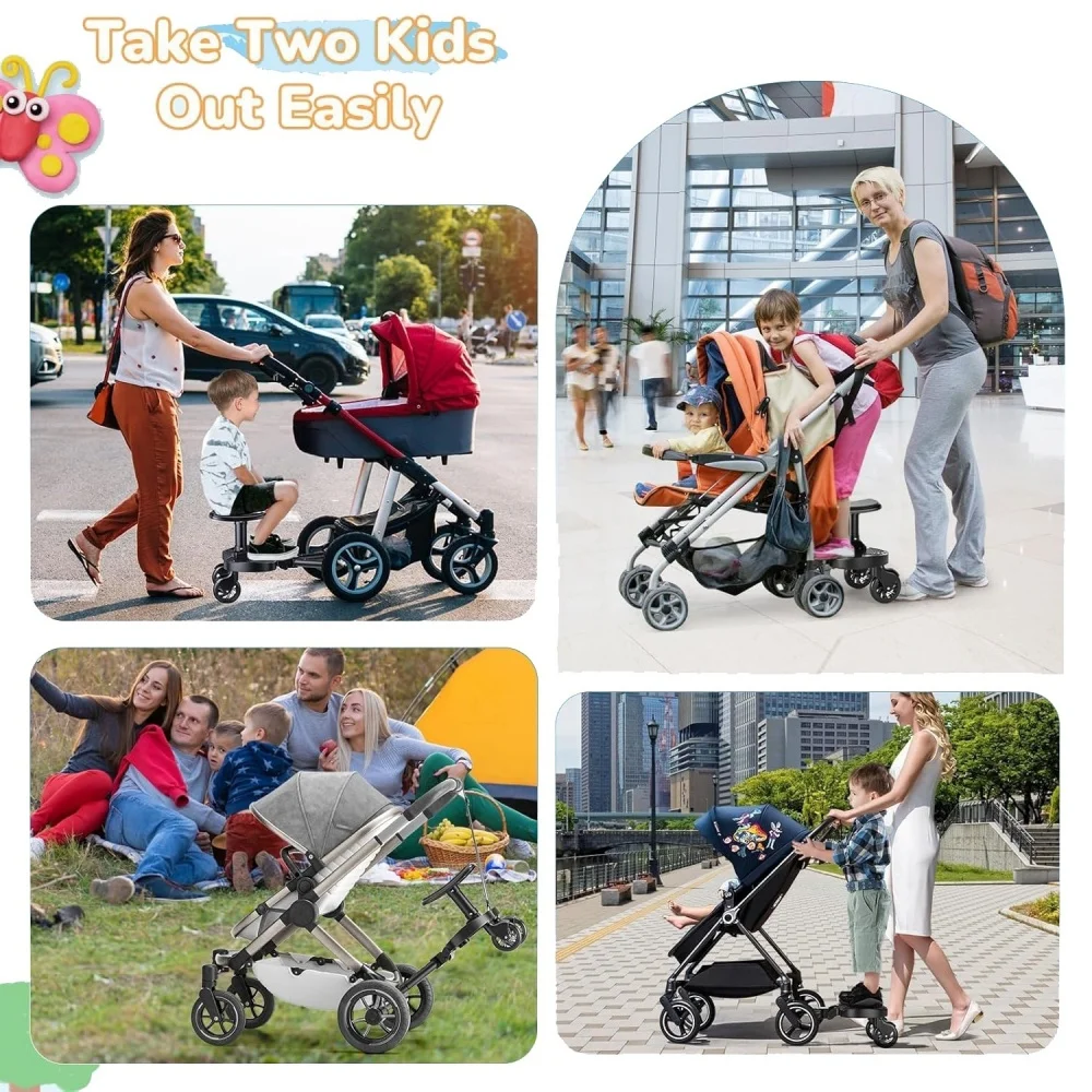 Stroller Board With Seat 25KG / 55LBS Maximum Load Capacity Universal Stroller Pedal With Detachable Seat And Backrest For Outdoor Stroller Walking