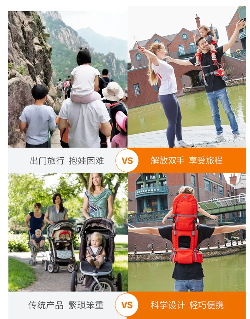 Kids Outdoor Hiking Braces Foldable Shoulder Carrier with Backrest for Kids Ages 6 Months and 5 Years Can Use Baby Braces