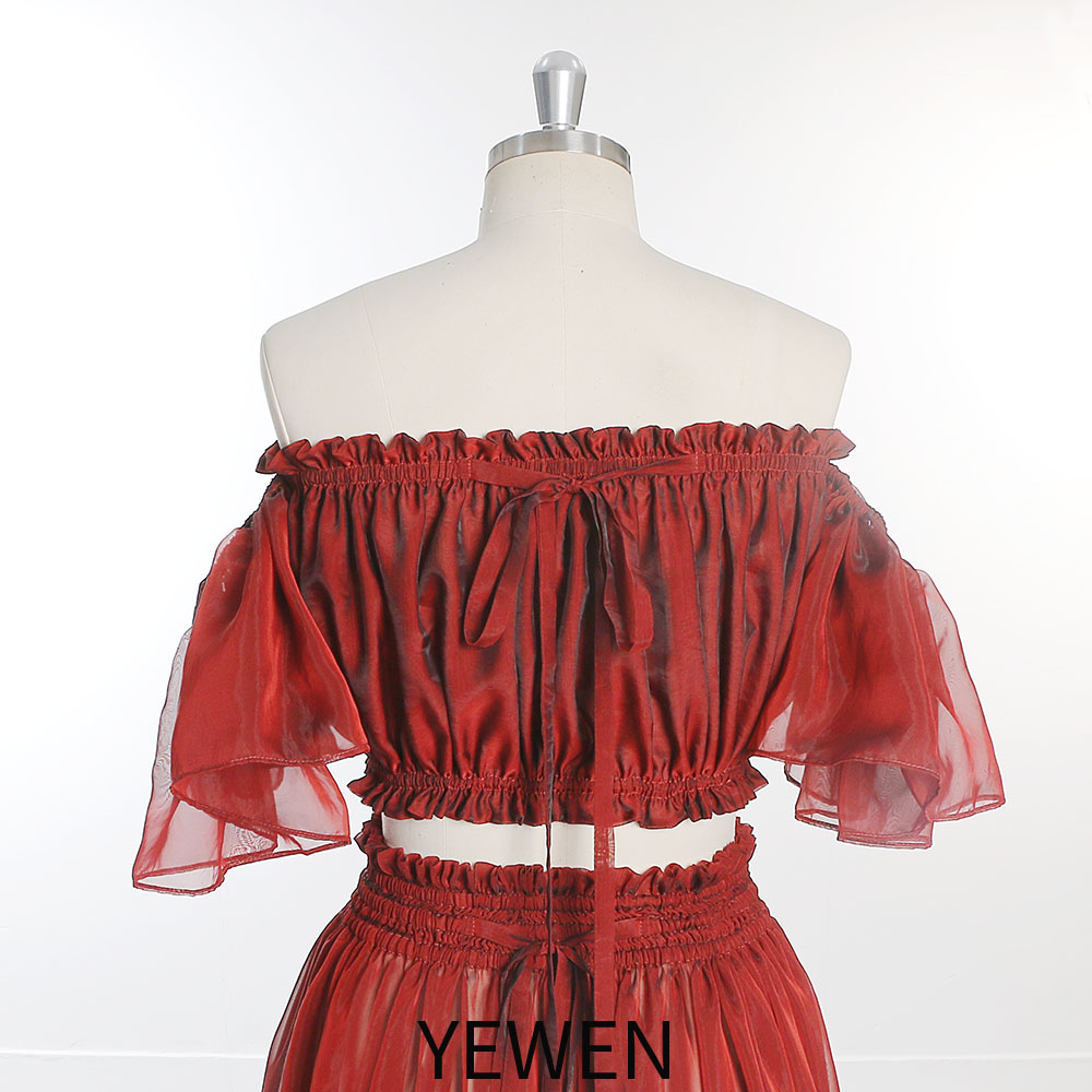 Silk Soft Organza Boho Two-Piece Maternity Dress Set Crop Top and Elastic Waist Skirt for Pregnancy Photoshoot YEWEN YW230309