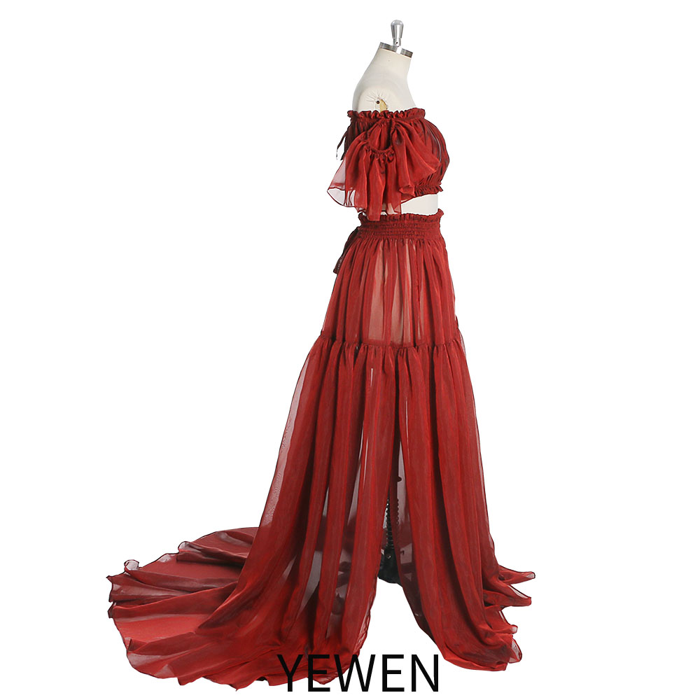 Silk Soft Organza Boho Two-Piece Maternity Dress Set Crop Top and Elastic Waist Skirt for Pregnancy Photoshoot YEWEN YW230309