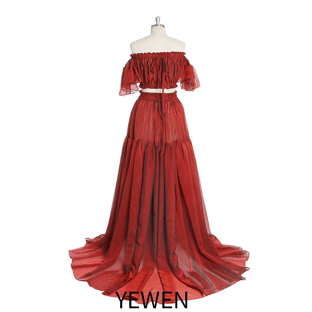 Silk Soft Organza Boho Two-Piece Maternity Dress Set Crop Top and Elastic Waist Skirt for Pregnancy Photoshoot YEWEN YW230309