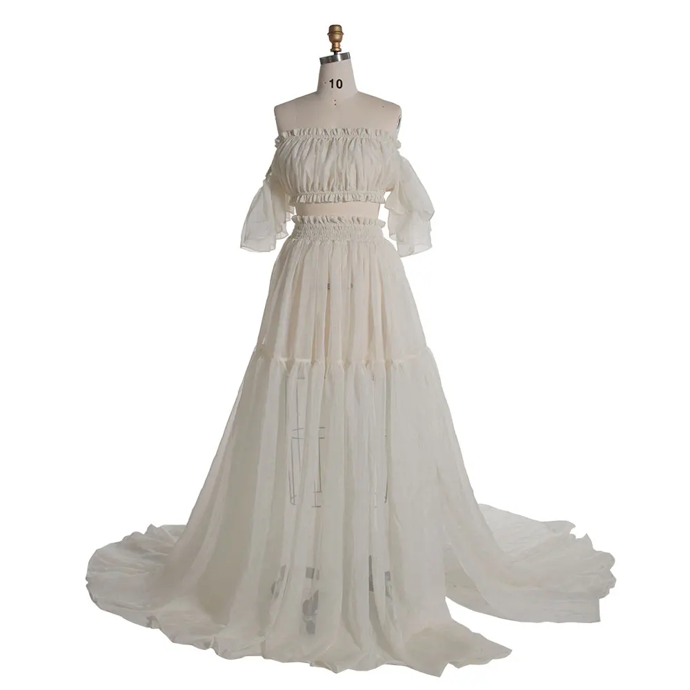 Silk Soft Organza Boho Two-Piece Maternity Dress Set Crop Top and Elastic Waist Skirt for Pregnancy Photoshoot YEWEN YW230309