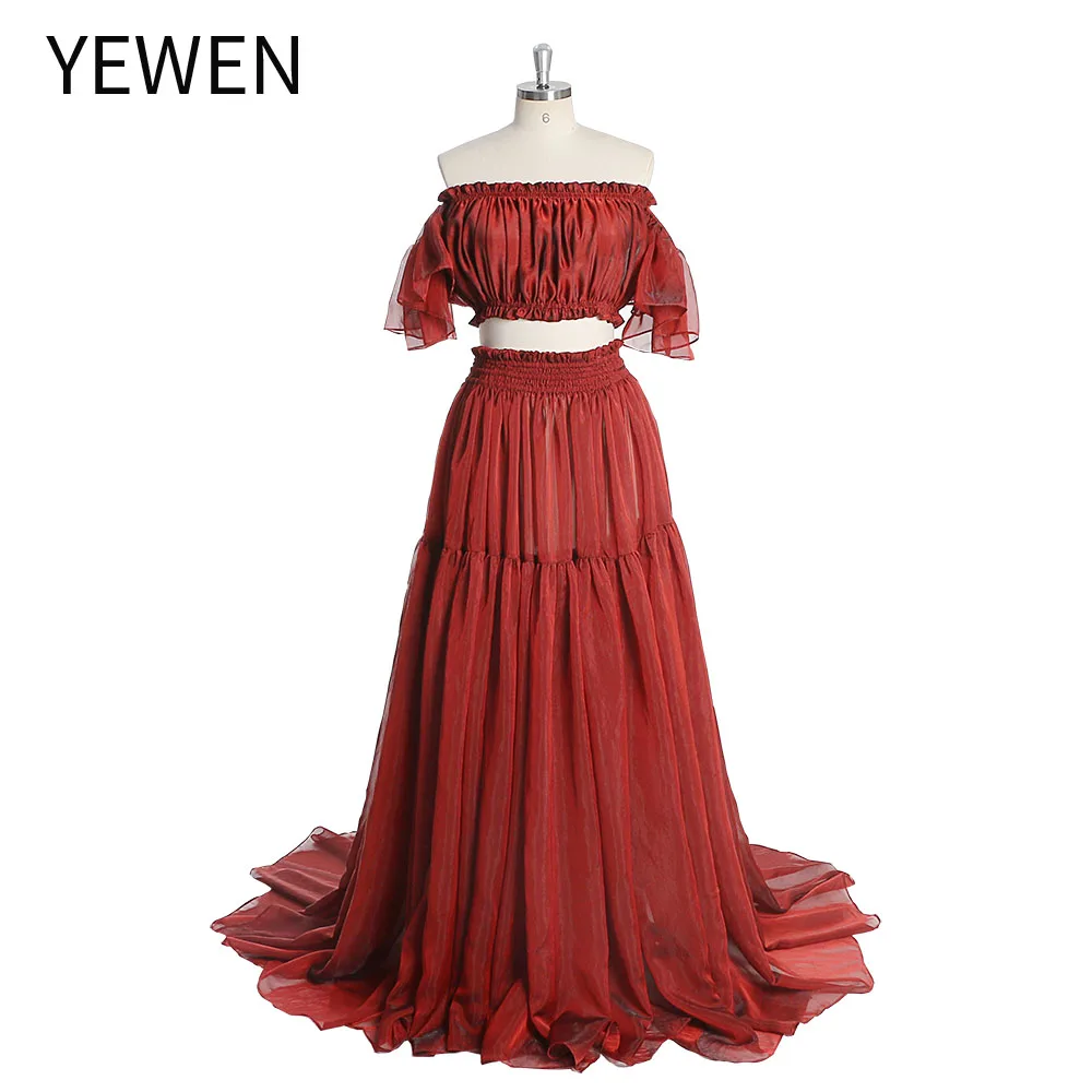 Silk Soft Organza Boho Two-Piece Maternity Dress Set Crop Top and Elastic Waist Skirt for Pregnancy Photoshoot YEWEN YW230309