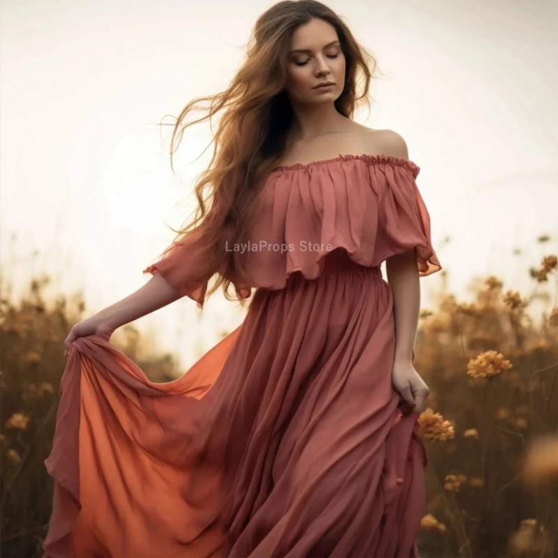 Maternity Dress Snow Chiffon Gown One-Shoulder Dress for Photoshoot Elegant Pregnancy Dress for Baby Showers Photography