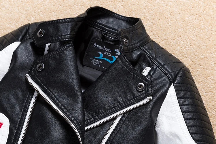 Handsome Cool Design Boys Leather Motor Jacket For Autumn Spring Kids Warm Coat Bomber Baby Toddler Winter Clothes