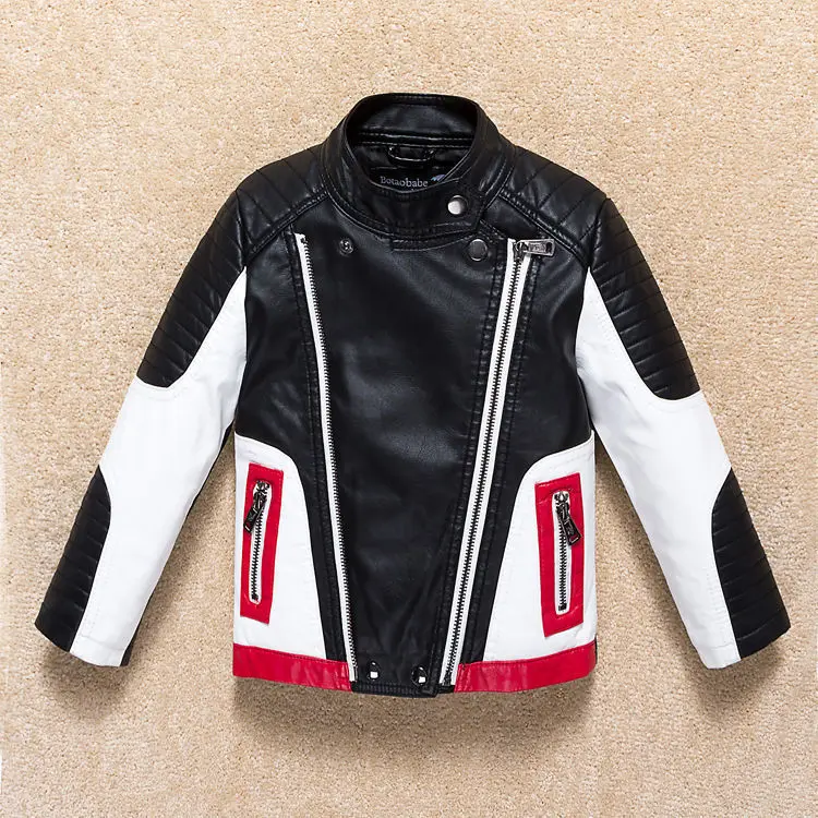 Handsome Cool Design Boys Leather Motor Jacket For Autumn Spring Kids Warm Coat Bomber Baby Toddler Winter Clothes