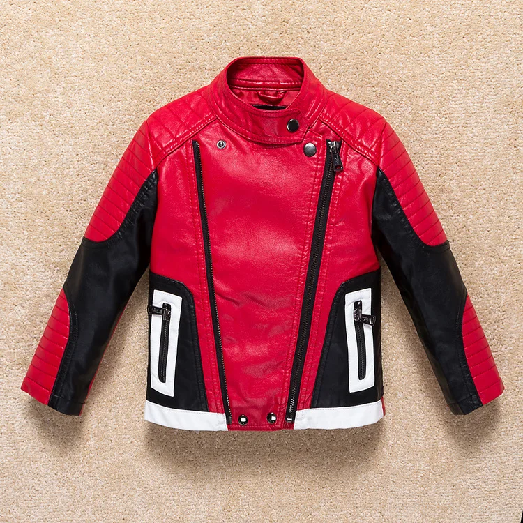 Handsome Cool Design Boys Leather Motor Jacket For Autumn Spring Kids Warm Coat Bomber Baby Toddler Winter Clothes