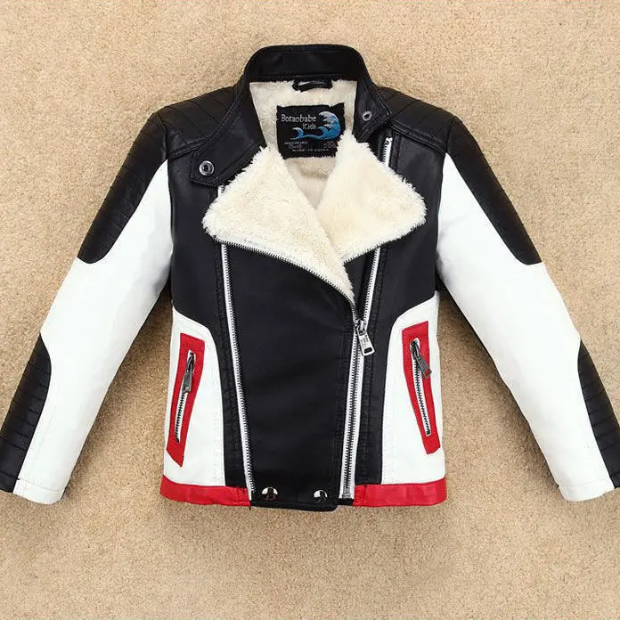Handsome Cool Design Boys Leather Motor Jacket For Autumn Spring Kids Warm Coat Bomber Baby Toddler Winter Clothes