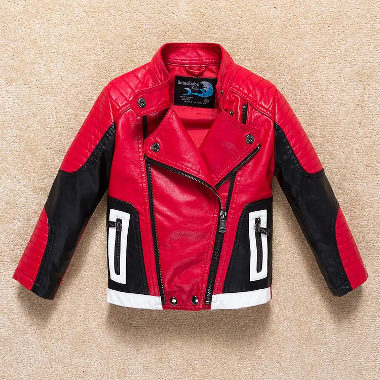 Handsome Cool Design Boys Leather Motor Jacket For Autumn Spring Kids Warm Coat Bomber Baby Toddler Winter Clothes