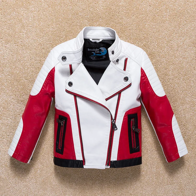 Handsome Cool Design Boys Leather Motor Jacket For Autumn Spring Kids Warm Coat Bomber Baby Toddler Winter Clothes