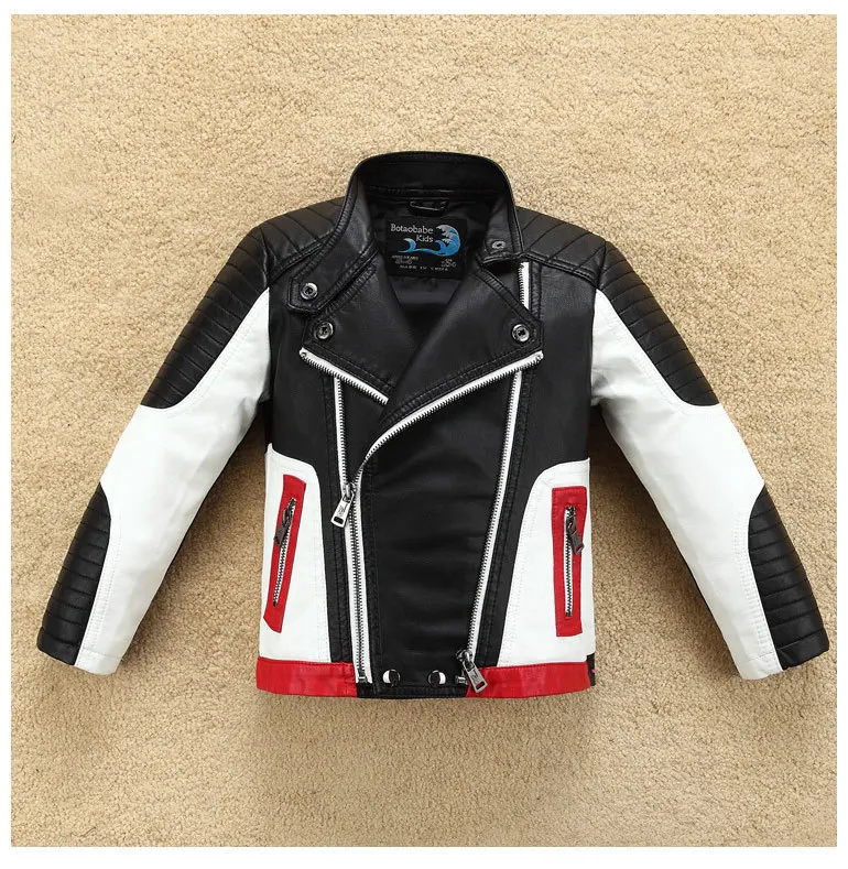 Handsome Cool Design Boys Leather Motor Jacket For Autumn Spring Kids Warm Coat Bomber Baby Toddler Winter Clothes