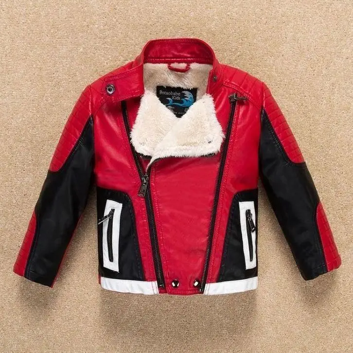 Handsome Cool Design Boys Leather Motor Jacket For Autumn Spring Kids Warm Coat Bomber Baby Toddler Winter Clothes