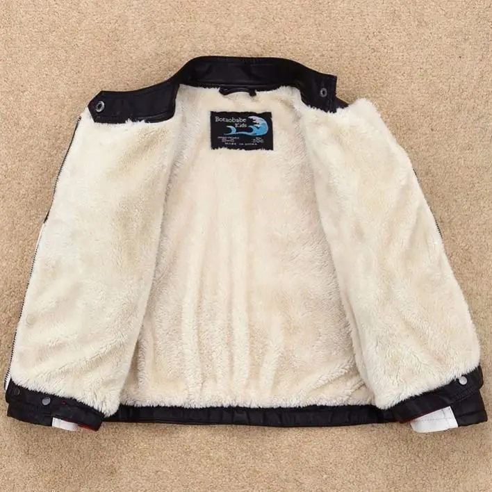 Handsome Cool Design Boys Leather Motor Jacket For Autumn Spring Kids Warm Coat Bomber Baby Toddler Winter Clothes