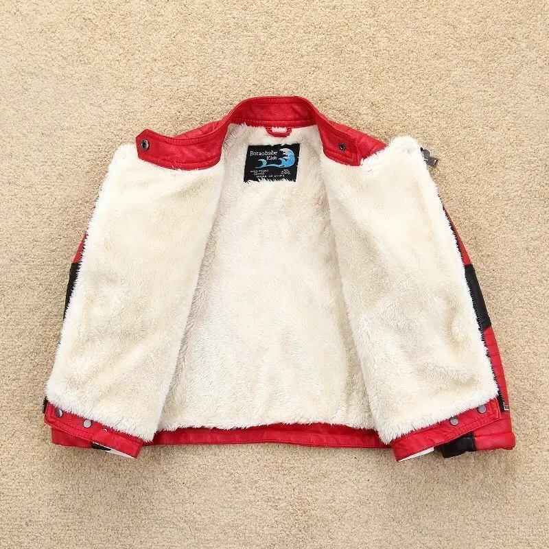 Handsome Cool Design Boys Leather Motor Jacket For Autumn Spring Kids Warm Coat Bomber Baby Toddler Winter Clothes