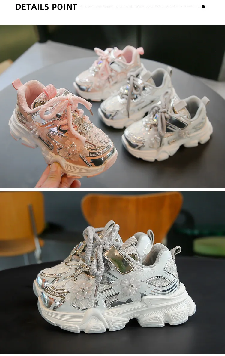Kids Sneakers Princess Style Children Sports Shoes Non-slip Thick Soft Sole 2025 New Fashion Girls Running Shoes Sweet Elegant