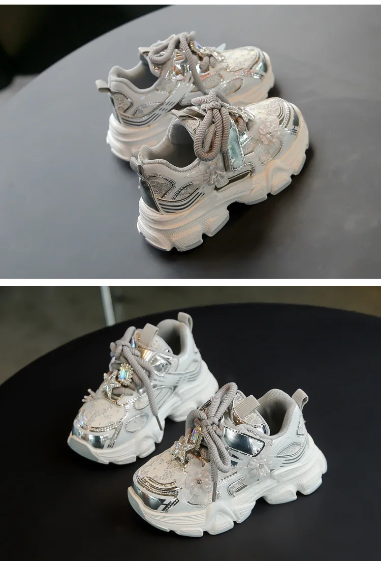 Kids Sneakers Princess Style Children Sports Shoes Non-slip Thick Soft Sole 2025 New Fashion Girls Running Shoes Sweet Elegant