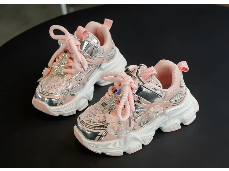 Kids Sneakers Princess Style Children Sports Shoes Non-slip Thick Soft Sole 2025 New Fashion Girls Running Shoes Sweet Elegant