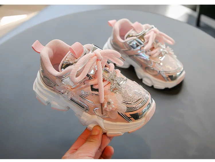 Kids Sneakers Princess Style Children Sports Shoes Non-slip Thick Soft Sole 2025 New Fashion Girls Running Shoes Sweet Elegant